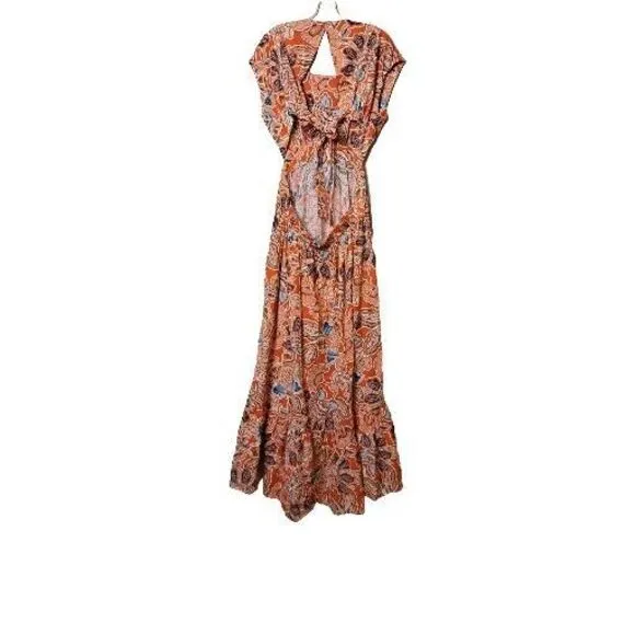 Misa Los Angeles Dana Mae Maxi Dress in Tangerine Flora Cutout Backless Sz L NWT