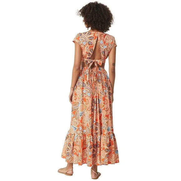 Misa Los Angeles Dana Mae Maxi Dress in Tangerine Flora Cutout Backless Sz L NWT