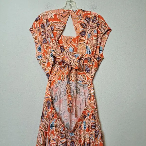 Misa Los Angeles Dana Mae Maxi Dress in Tangerine Flora Cutout Backless Sz L NWT