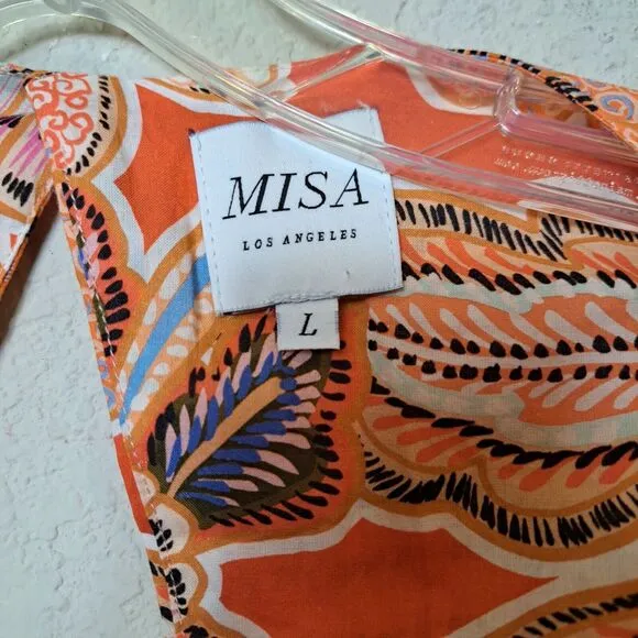Misa Los Angeles Dana Mae Maxi Dress in Tangerine Flora Cutout Backless Sz L NWT