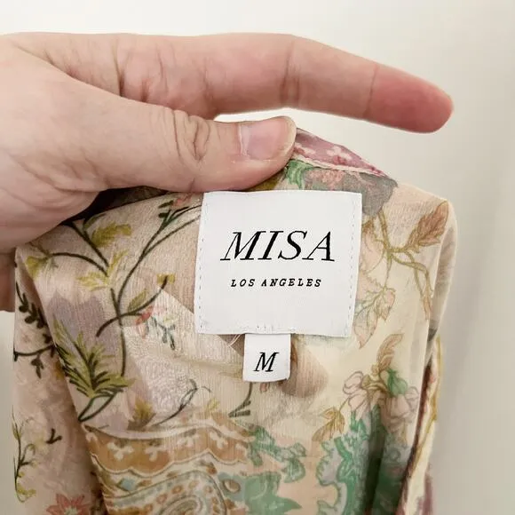 [Misa Los Angeles] Printemps Patchwork Chiffon Smocked Ruffle Evie Dress Medium