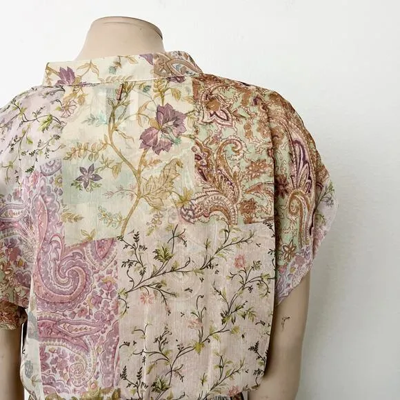 [Misa Los Angeles] Printemps Patchwork Chiffon Smocked Ruffle Evie Dress Medium