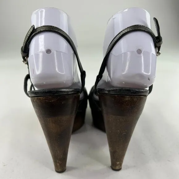 Miu Miu Nappa Heels Mules US 7 Woven Pewter Leather Slingback Shoes Pumps