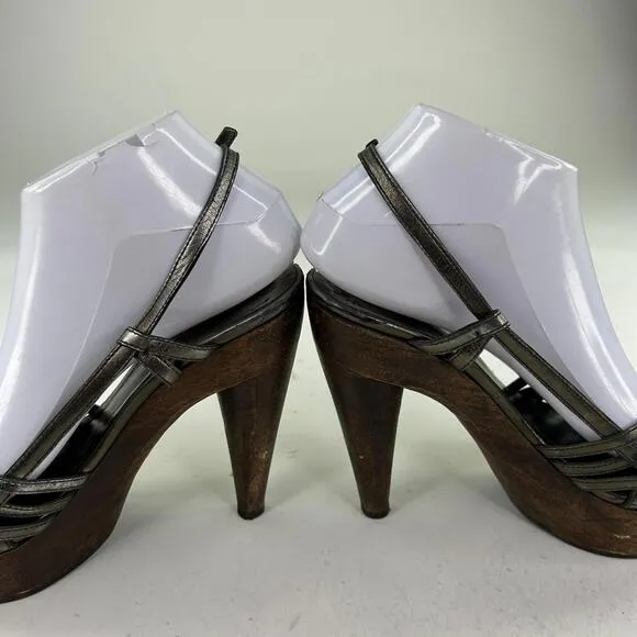 Miu Miu Nappa Heels Mules US 7 Woven Pewter Leather Slingback Shoes Pumps