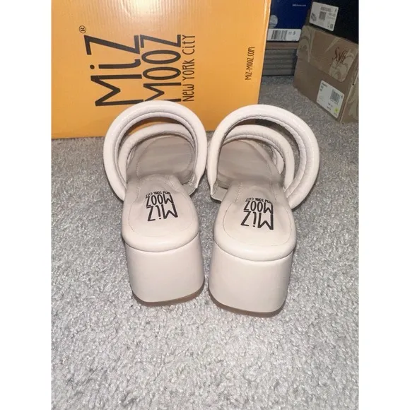 Miz Mooz Leather Triple-Strap Heeled Sandals - Oceana Cream Womens Size 8 Shoes