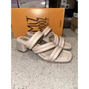 Miz Mooz Leather Triple-Strap Heeled Sandals - Oceana Cream Womens Size 8 Shoes