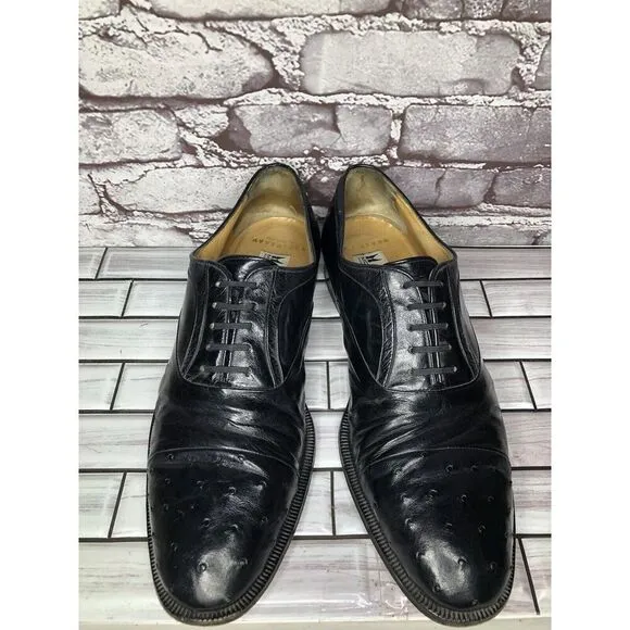 MORESCHI Black Leather Ostrich Cap Toe Oxfords Dress Shoes Men’s Sz 12M US/45EU
