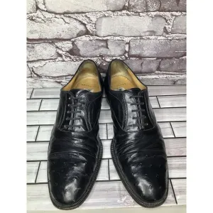 MORESCHI Black Leather Ostrich Cap Toe Oxfords Dress Shoes Men’s Sz 12M US/45EU
