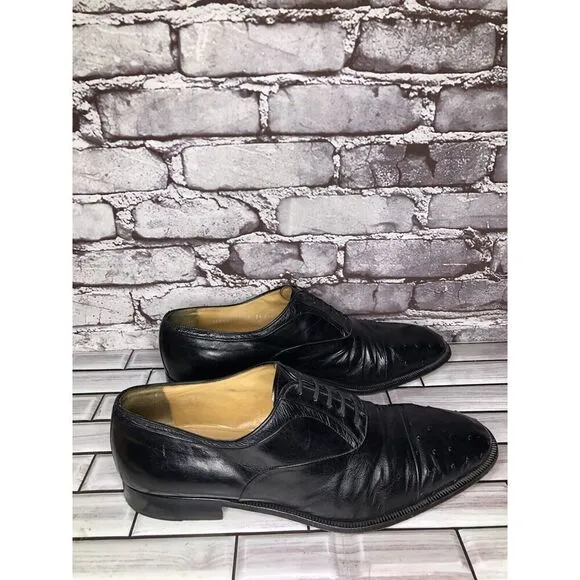 MORESCHI Black Leather Ostrich Cap Toe Oxfords Dress Shoes Men’s Sz 12M US/45EU