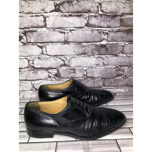 MORESCHI Black Leather Ostrich Cap Toe Oxfords Dress Shoes Men’s Sz 12M US/45EU