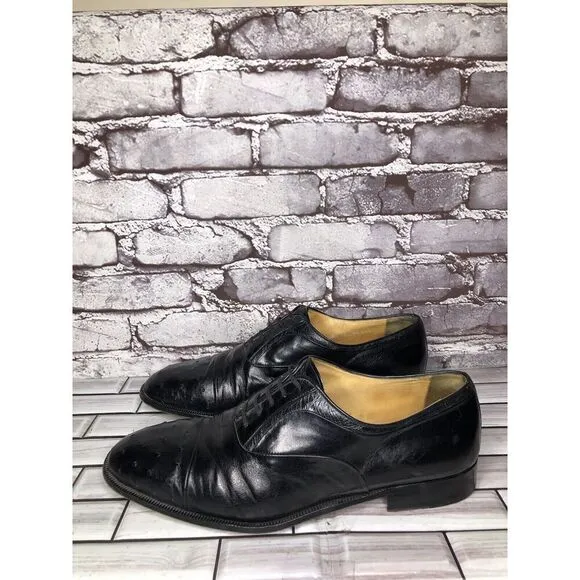 MORESCHI Black Leather Ostrich Cap Toe Oxfords Dress Shoes Men’s Sz 12M US/45EU