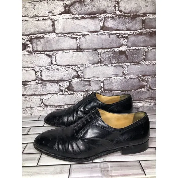 MORESCHI Black Leather Ostrich Cap Toe Oxfords Dress Shoes Men’s Sz 12M US/45EU