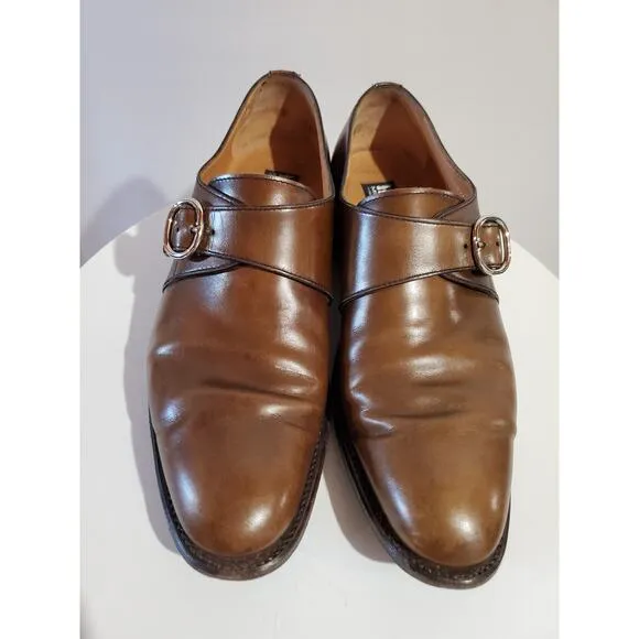 Moreschi Monk Strap Buckle Brown Leather Oxford Loafer Dress Shoes Mens Size 8