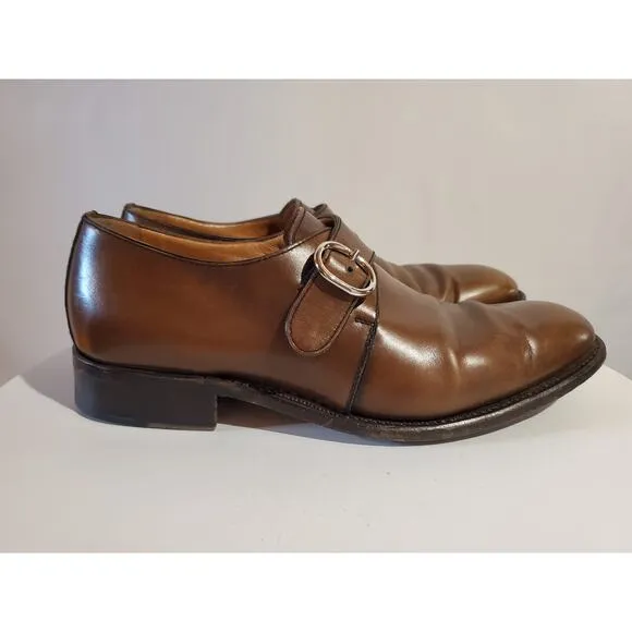 Moreschi Monk Strap Buckle Brown Leather Oxford Loafer Dress Shoes Mens Size 8