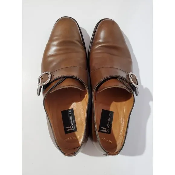 Moreschi Monk Strap Buckle Brown Leather Oxford Loafer Dress Shoes Mens Size 8