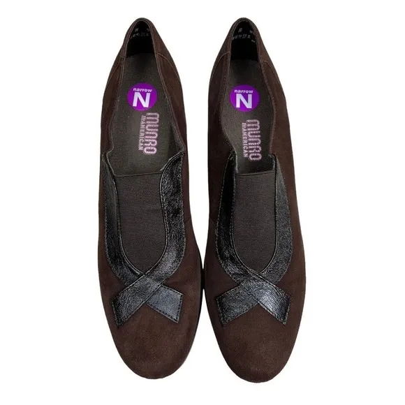 Munro American Pump Brown Suede Stretch Gore Vamp Slip On‎ Women Size 9N