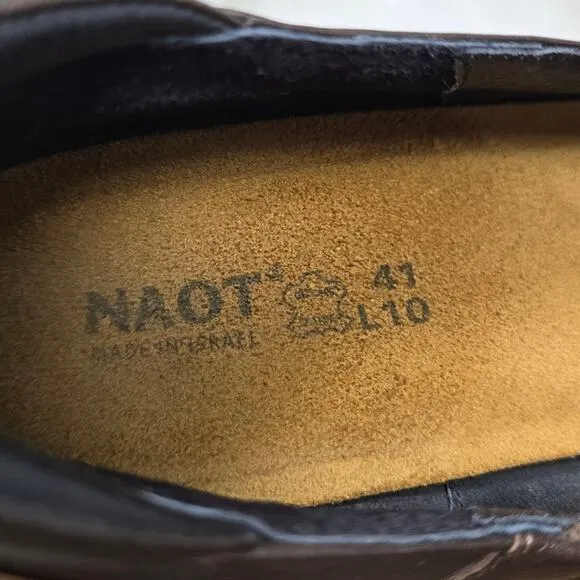 Naot Brown Leather Slip On Mary Jane Shoel 2&quot; Heel 41 US 10 - 10.5