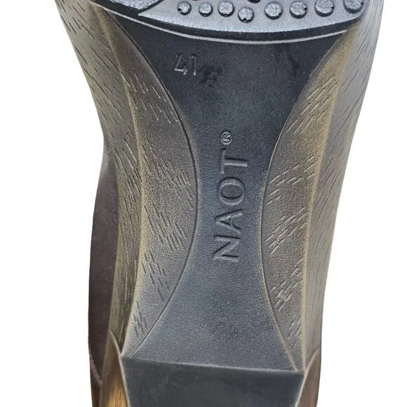 Naot Brown Leather Slip On Mary Jane Shoel 2&quot; Heel 41 US 10 - 10.5