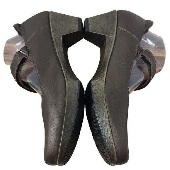 Naot Brown Leather Slip On Mary Jane Shoel 2&quot; Heel 41 US 10 - 10.5