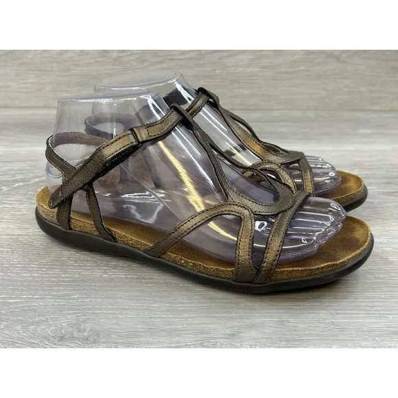 Naot Dorith Women's Sandals Bronze  Leather Hook Loop Strappy Shoes US 7.5