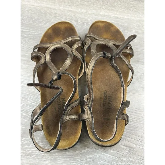 Naot Dorith Women's Sandals Bronze  Leather Hook Loop Strappy Shoes US 7.5