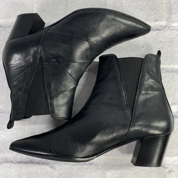 Napoleoni Black Leather Ankle Chelsea‎ Boots Size EU 40 US 9 Italy Woven Design