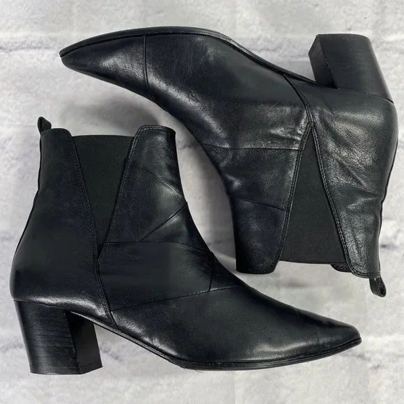 Napoleoni Black Leather Ankle Chelsea‎ Boots Size EU 40 US 9 Italy Woven Design