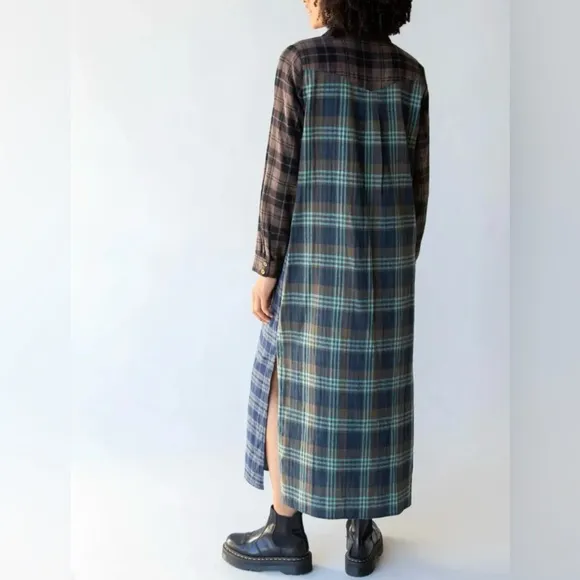 Natural Life 100% Cotton Flannel Esme Plaid Long Maxi Shirt Dress Large NWT