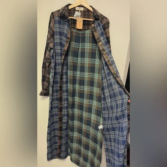 Natural Life 100% Cotton Flannel Esme Plaid Long Maxi Shirt Dress Large NWT