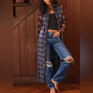 Natural Life 100% Cotton Flannel Esme Plaid Long Maxi Shirt Dress Large NWT