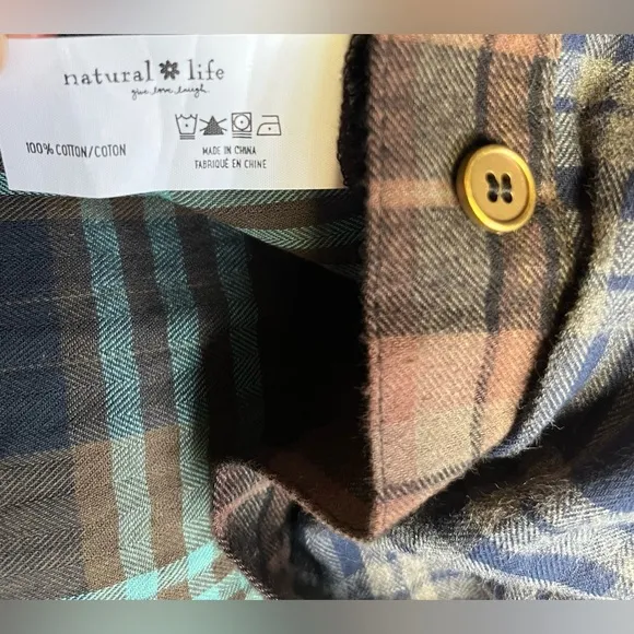Natural Life 100% Cotton Flannel Esme Plaid Long Maxi Shirt Dress Large NWT