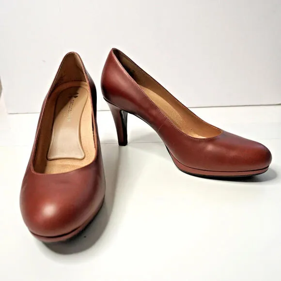 Naturalizer Michelle Pumps Brown Leather Heels 8 Wide Shoes Office Almond Toe