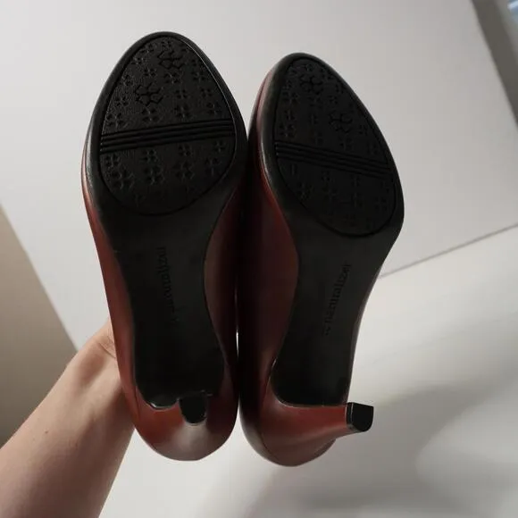 Naturalizer Michelle Pumps Brown Leather Heels 8 Wide Shoes Office Almond Toe