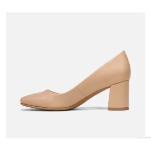 Naturalizer NEW Warner Creme‎ Brulee Leather Pumps Nude Chunk Heel Pump 9.5 WIDE