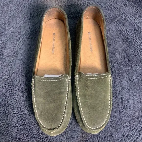 NATURALIZER Simmons Size 9.5 Leather Suede Green Flats Moccasin Oxfords Shoes