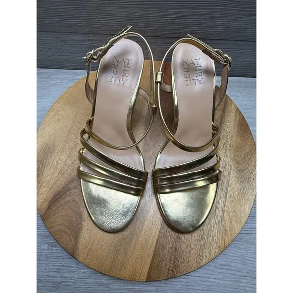 Naturalizer Womens Kimberly Buckle Open Toe Strappy Pumps Gold Sandals Size 8 W