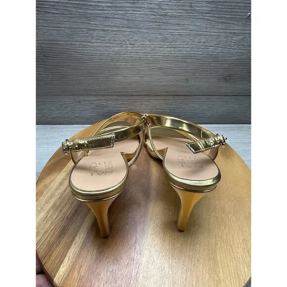 Naturalizer Womens Kimberly Buckle Open Toe Strappy Pumps Gold Sandals Size 8 W