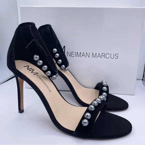 Neiman Marcus suede pearl ankle strap high heel sandals women Size 8