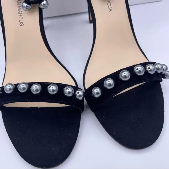 Neiman Marcus suede pearl ankle strap high heel sandals women Size 8