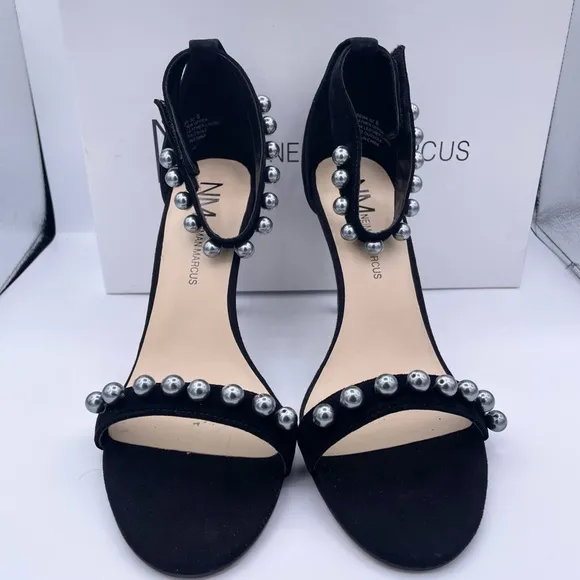 Neiman Marcus suede pearl ankle strap high heel sandals women Size 8