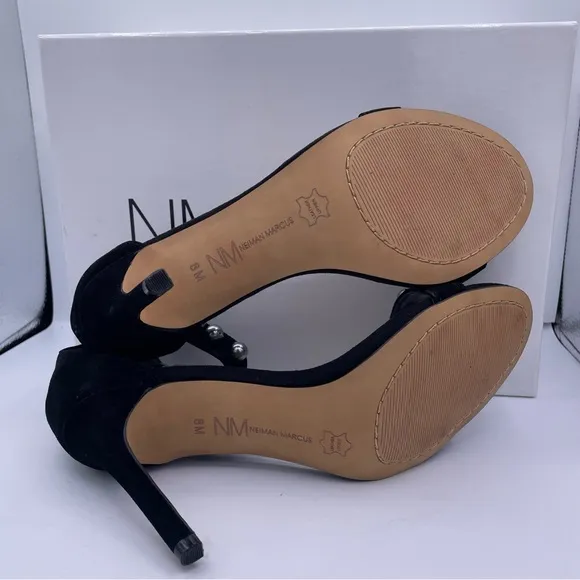 Neiman Marcus suede pearl ankle strap high heel sandals women Size 8