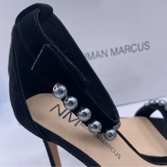 Neiman Marcus suede pearl ankle strap high heel sandals women Size 8
