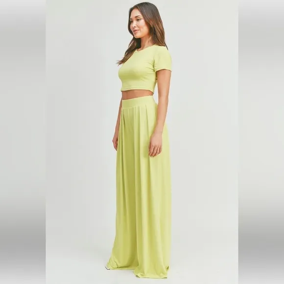 NEW &quot;Bon Voyage&quot; Lime Crop Top &amp; High Waist Pants Set