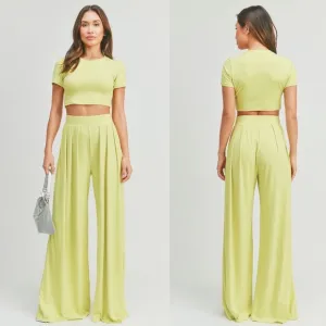 NEW &quot;Bon Voyage&quot; Lime Crop Top &amp; High Waist Pants Set