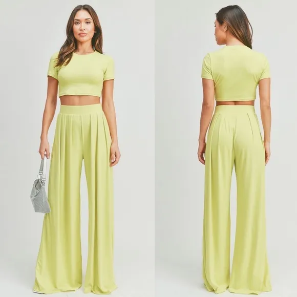 NEW &quot;Bon Voyage&quot; Lime Crop Top &amp; High Waist Pants Set