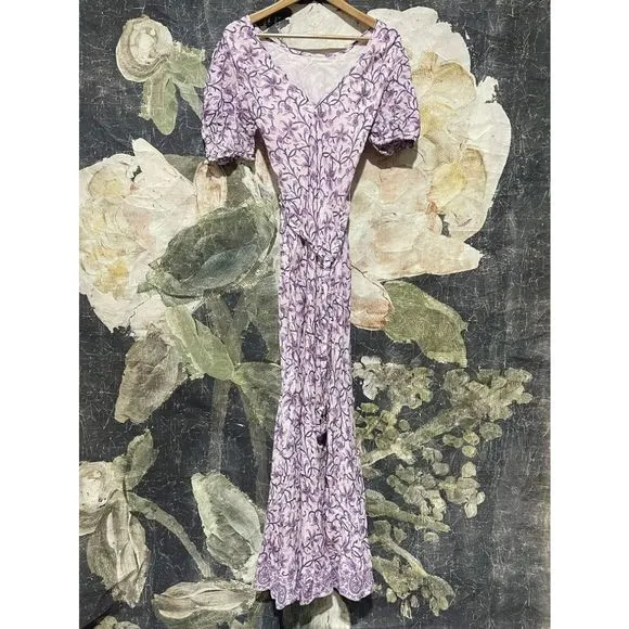 New Anthropologie Amarette Puff-Sleeved Maxi Dress Size Large Color Purple