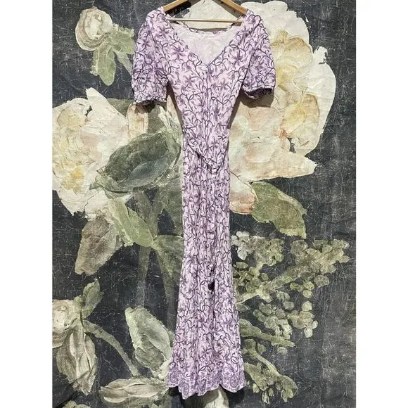 New Anthropologie Amarette Puff-Sleeved Maxi Dress Size Large Color Purple