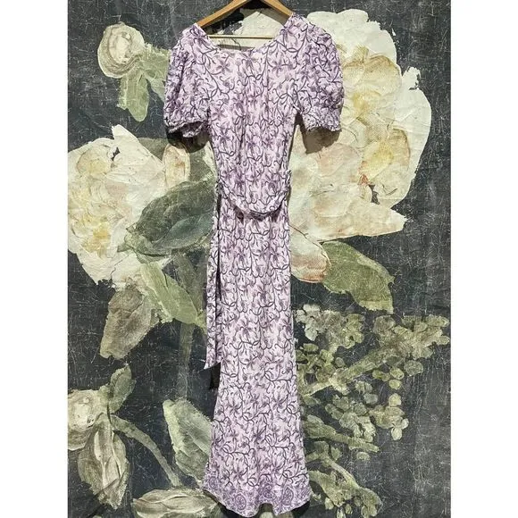 New Anthropologie Amarette Puff-Sleeved Maxi Dress Size Large Color Purple