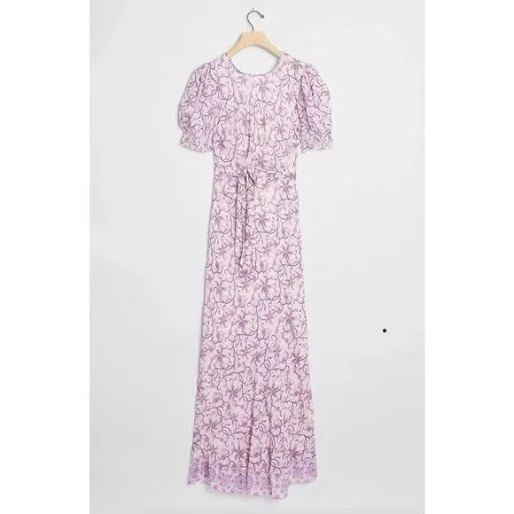 New Anthropologie Amarette Puff-Sleeved Maxi Dress Size Large Color Purple