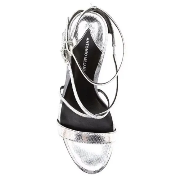 NEW Antonio Melani Hadley Strappy Metallic Leather Sandals Sz. 10